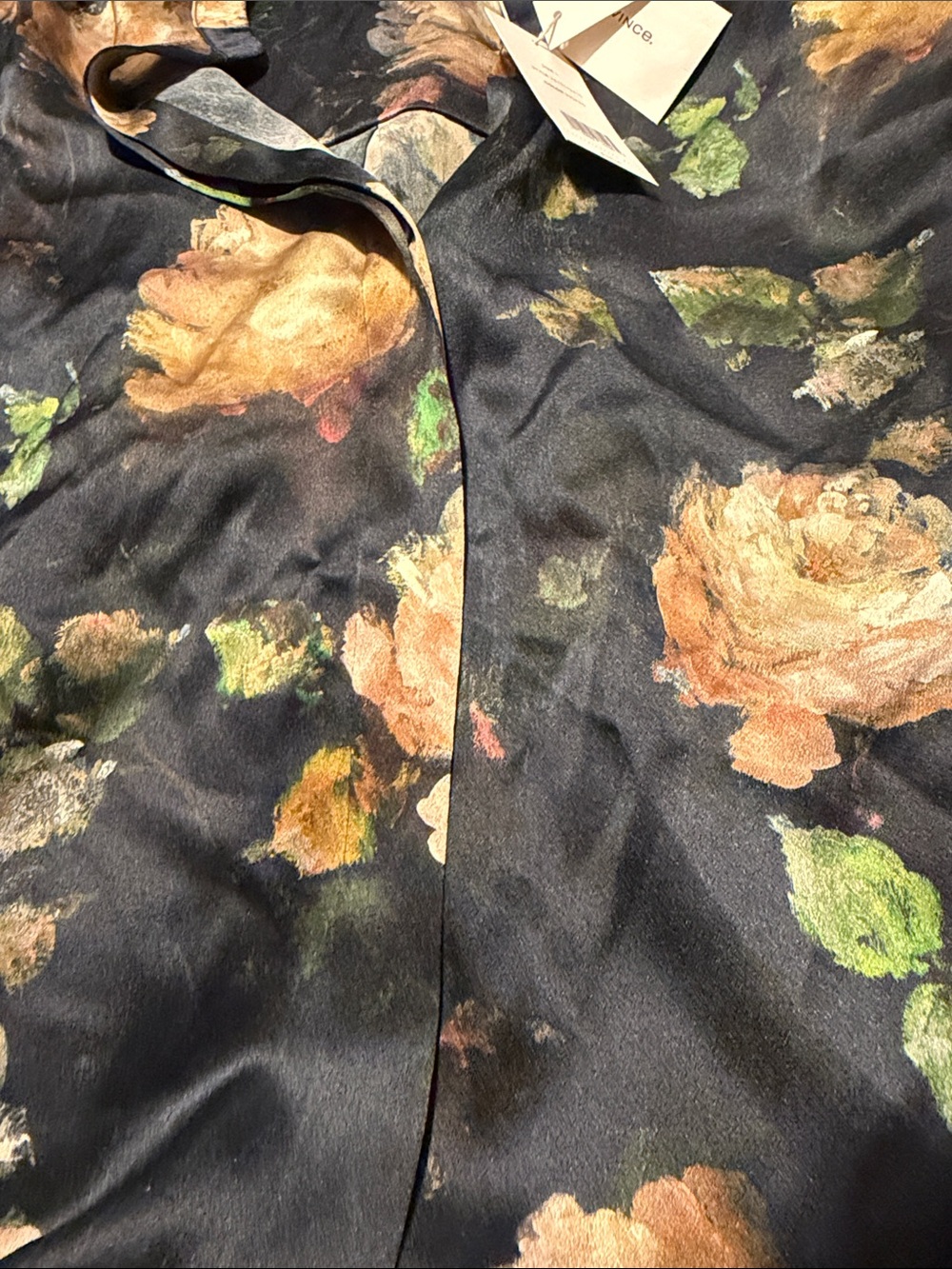 Vince Black Floral Button-Down Blouse with Cream Roses - Picture 6 of 6
